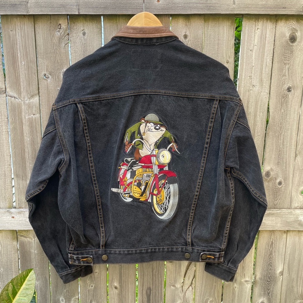 SOLD🔥Vintage ACME Clothing Embroidered Taz Motorcycle Denim Jacket, Size S